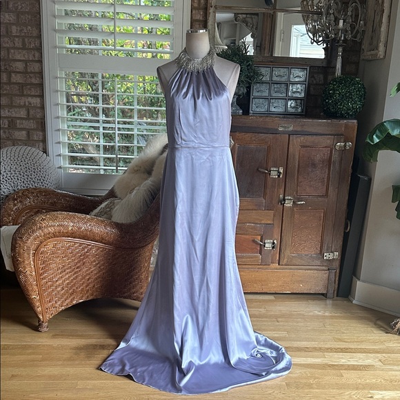 Fashion Nova Dresses & Skirts - FASHION NOVA Rebekah Embellished Satin Gown - Grey LARGE NEW